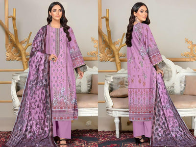 Women's Stunning Lawn Suit Set with Digital Print & Embroidered - 3 Pcs