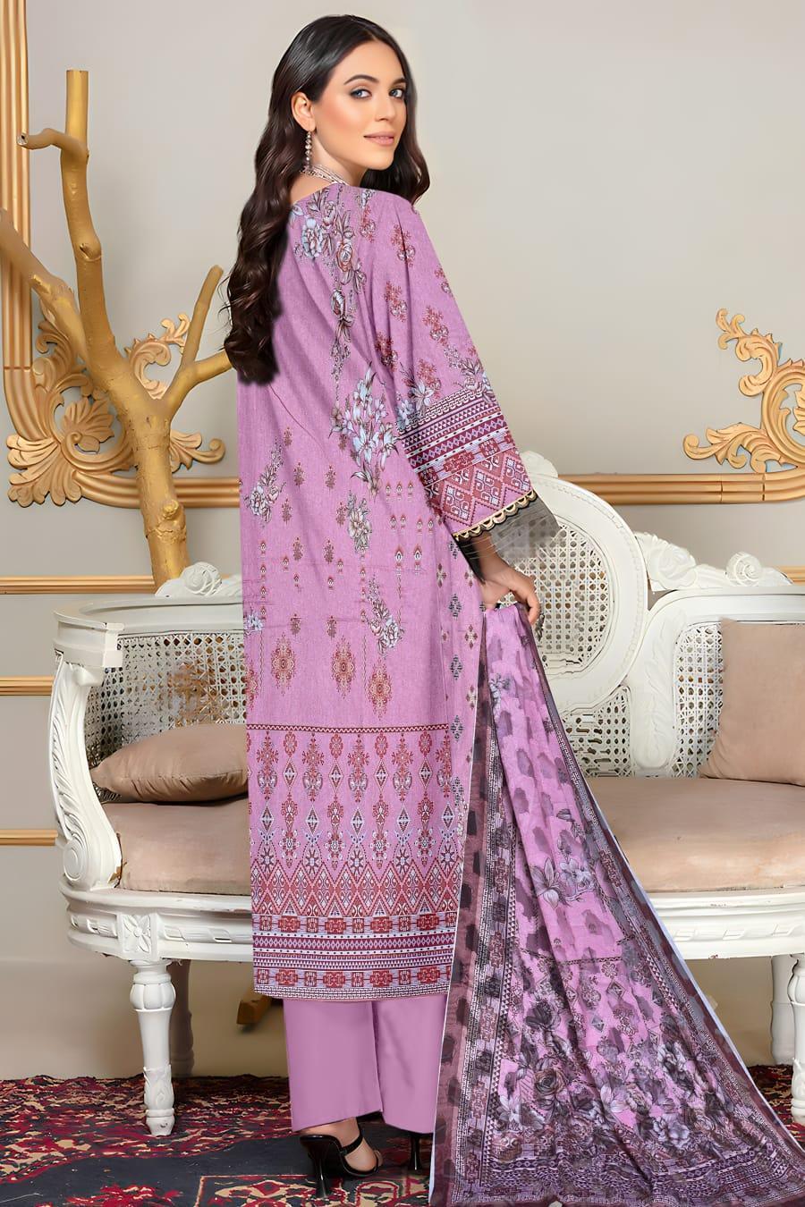 Women's Stunning Lawn Suit Set with Digital Print & Embroidered - 3 Pcs